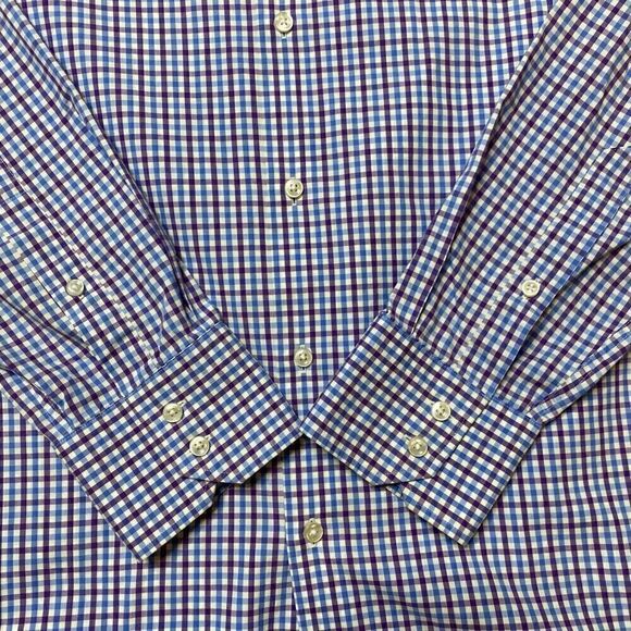 Hugo Boss Blue Checkered Mens Dress Shirt Size 16 / 41 Formal Button Down - Picture 5 of 9